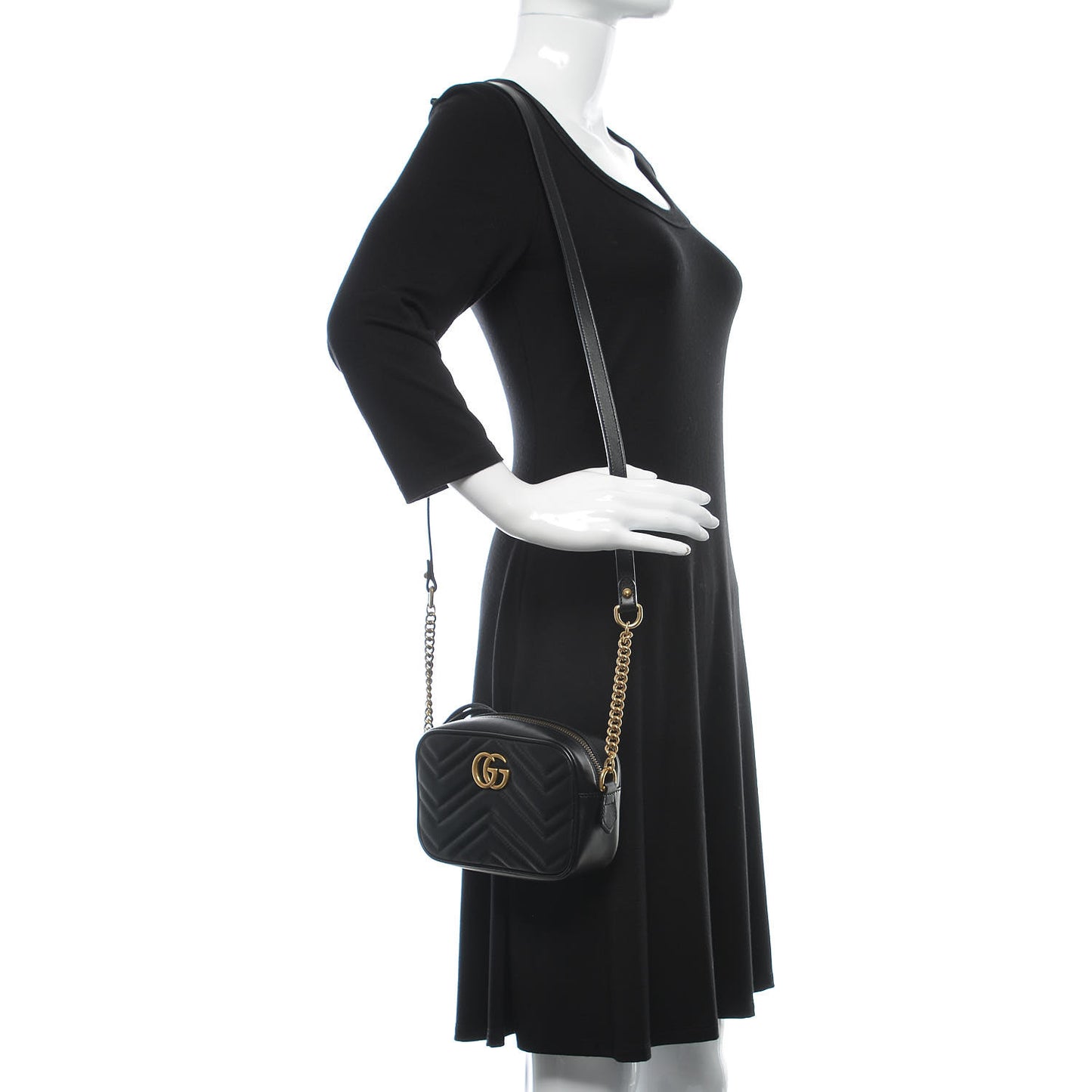 Calfskin Matelasse Mini GG Marmont Chain Shoulder Bag Black