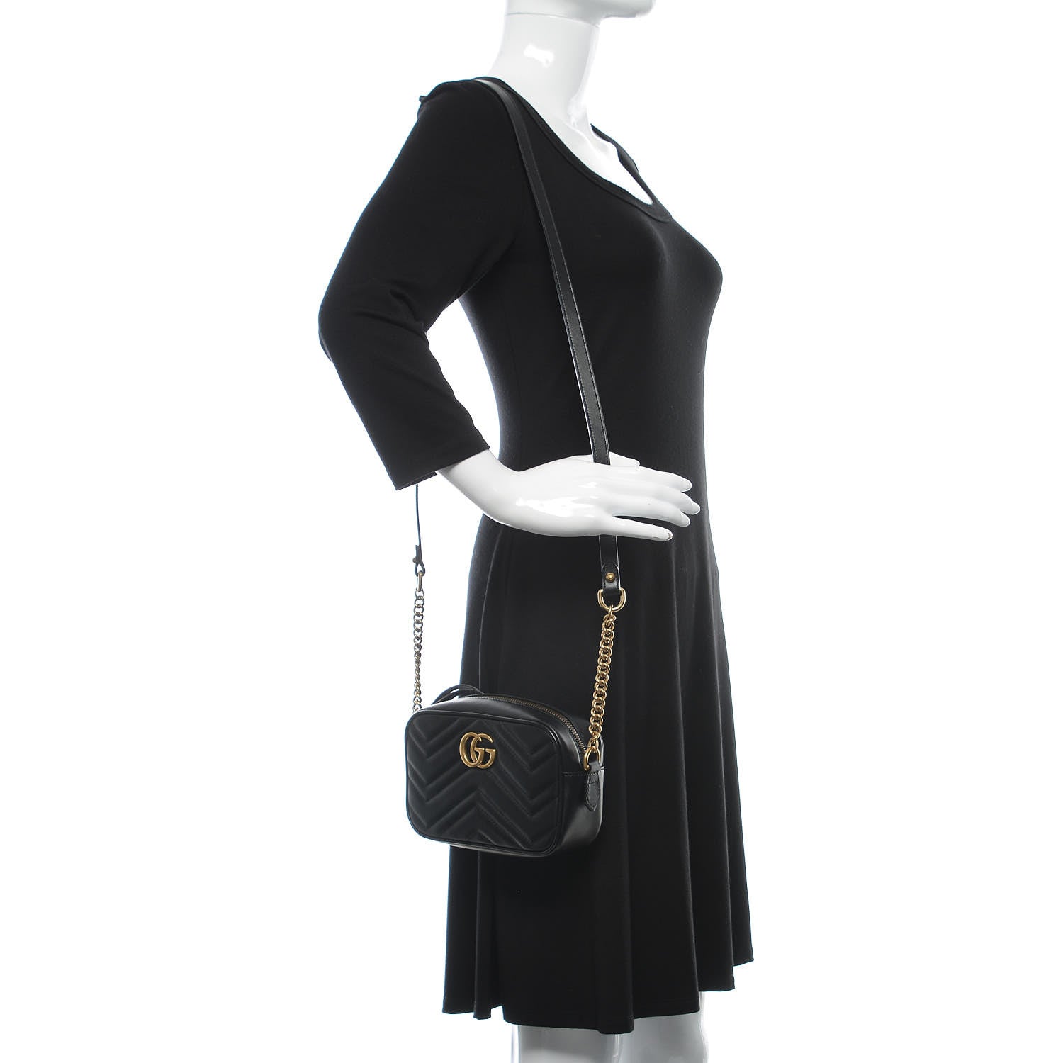 Gucci Calfskin Matelasse Mini GG Marmont Chain Shoulder Bag Black 2 of 10
