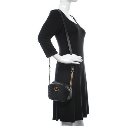 Gucci Calfskin Matelasse Mini GG Marmont Chain Shoulder Bag Black 2 of 10
