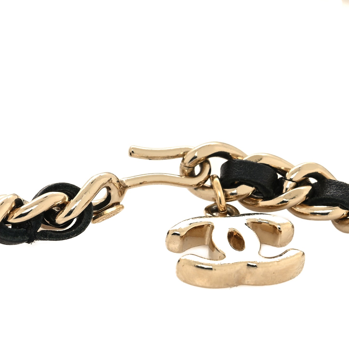 Lambskin Chain Logo Belt Black Gold
