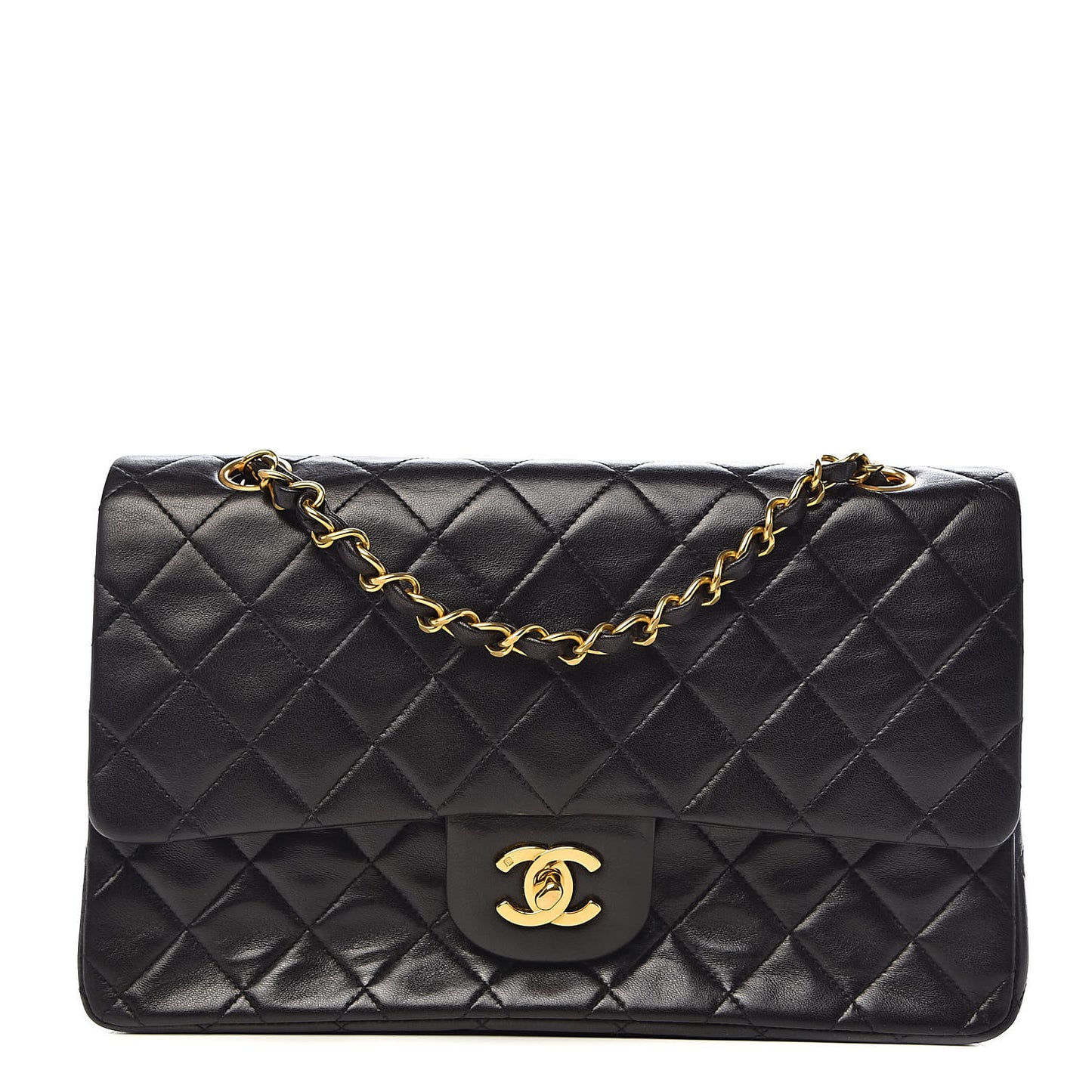 Lambskin Quilted Medium Double Flap Black