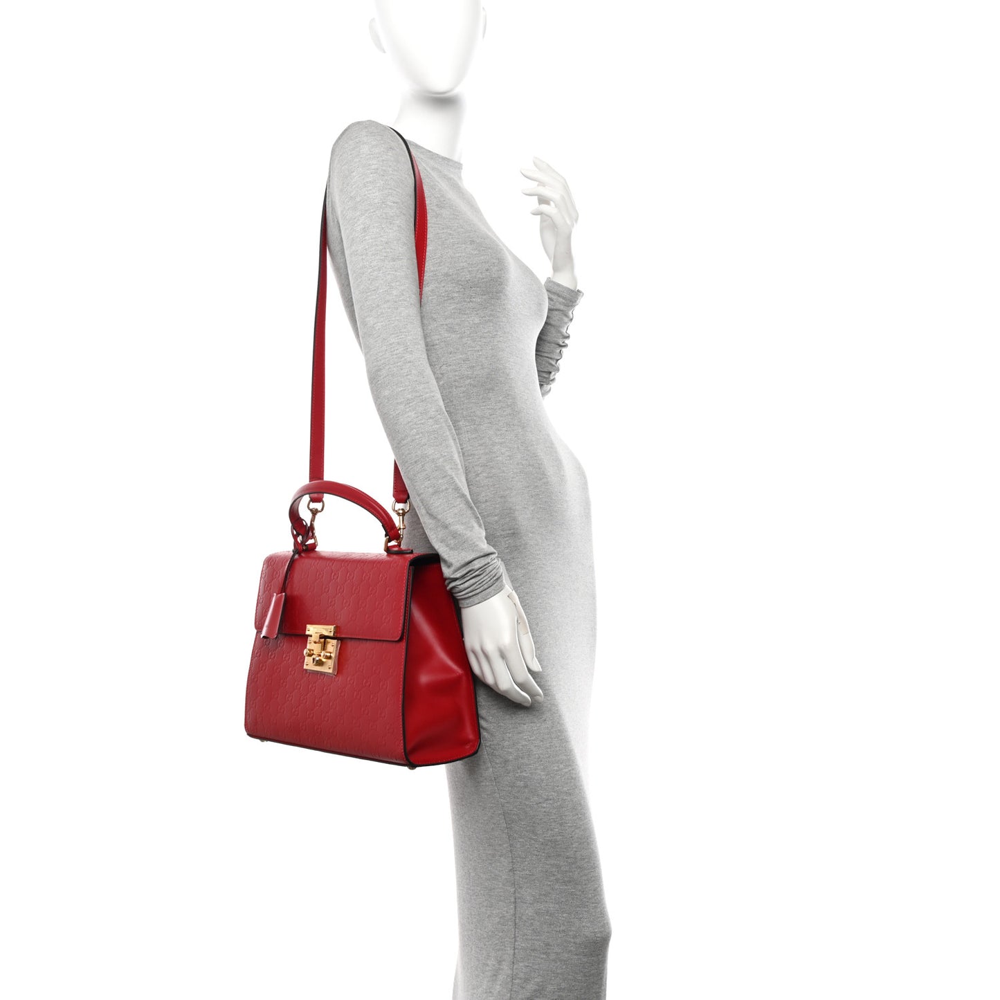 Guccissima Signature Medium Padlock Top Handle Bag Hibiscus Red