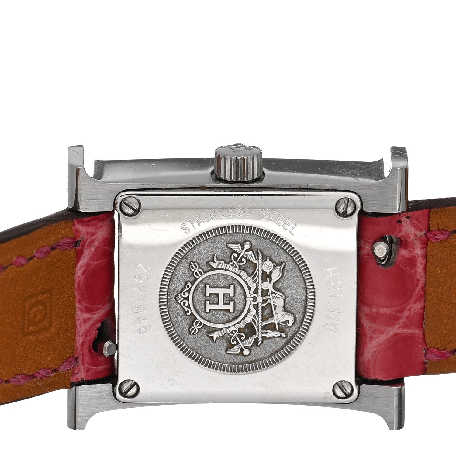 Hermes Stainless Steel Alligator 17.2mm Heure H Hour Quartz Watch Framboise 4 of 5
