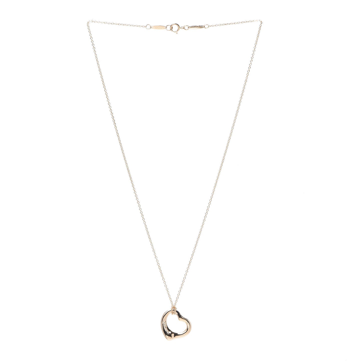 18K Rose Gold Diamond Elsa Peretti Open Heart Pendant Necklace