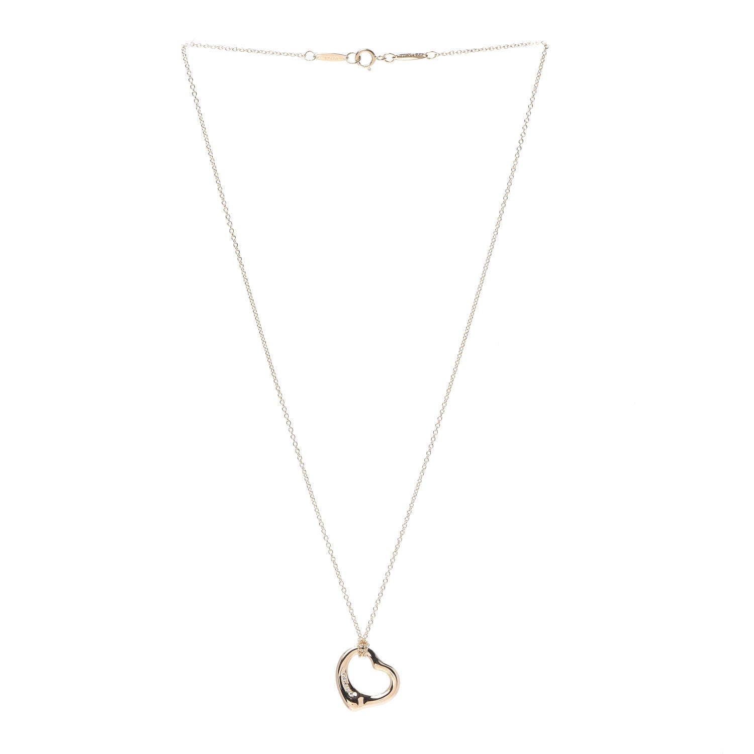 Tiffany 18K Rose Gold Diamond Elsa Peretti Open Heart Pendant Necklace 3 of 8