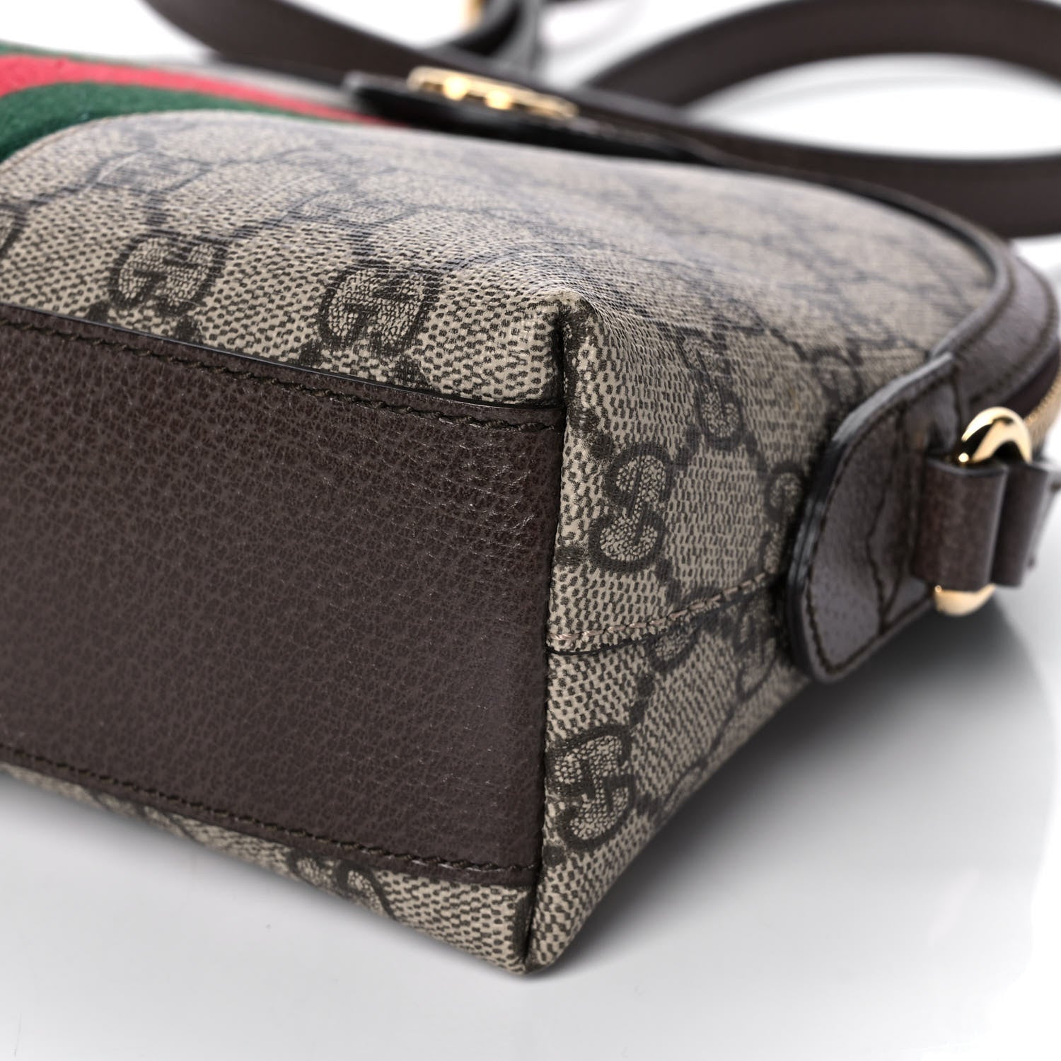 Gucci GG Supreme Monogram Textured Dollar Calfskin Web Small Ophidia Dome Shoulder Bag Beige Ebony New Acero 10 of 13
