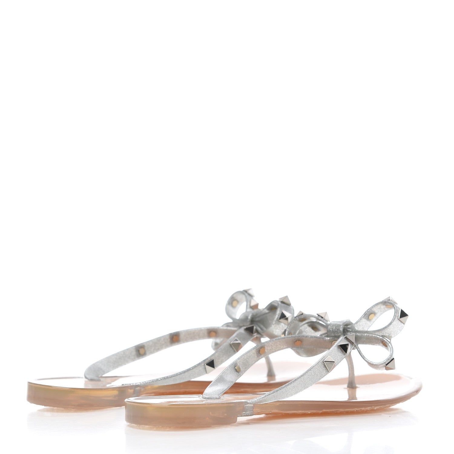 Valentino Garavani PVC Jelly Glitter Rockstud Bow Thong Sandals 36 Silver 4 of 8