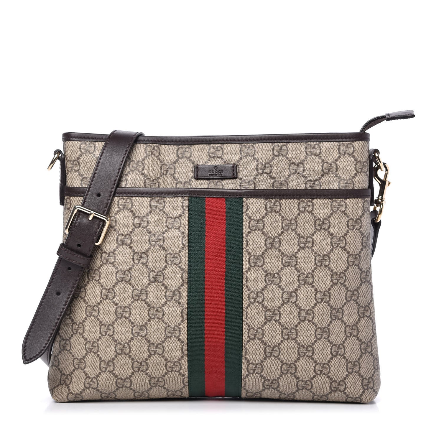 GG Supreme Monogram Web Flat Messenger Bag Dark Brown