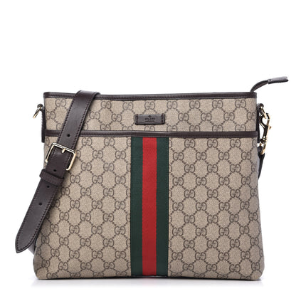 Gucci GG Supreme Monogram Web Flat Messenger Bag Dark Brown 1 of 10