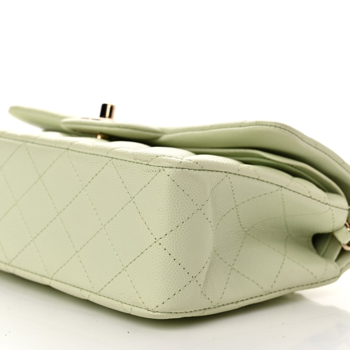 Caviar Quilted Small Double Flap Light Green