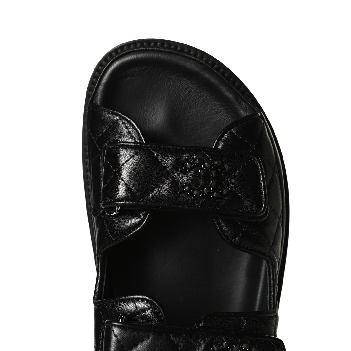 Lambskin Quilted Velcro Dad Sandals 39 So Black