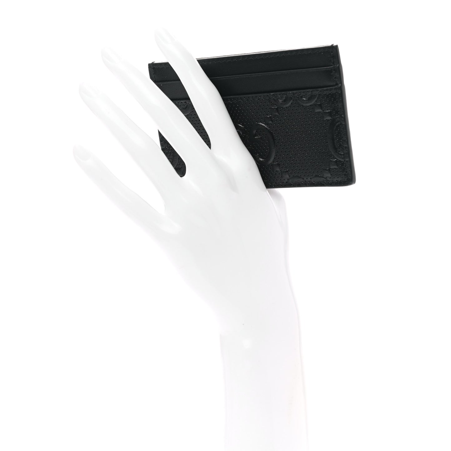 Calfskin GG Tennis Embossed Card Holder Black