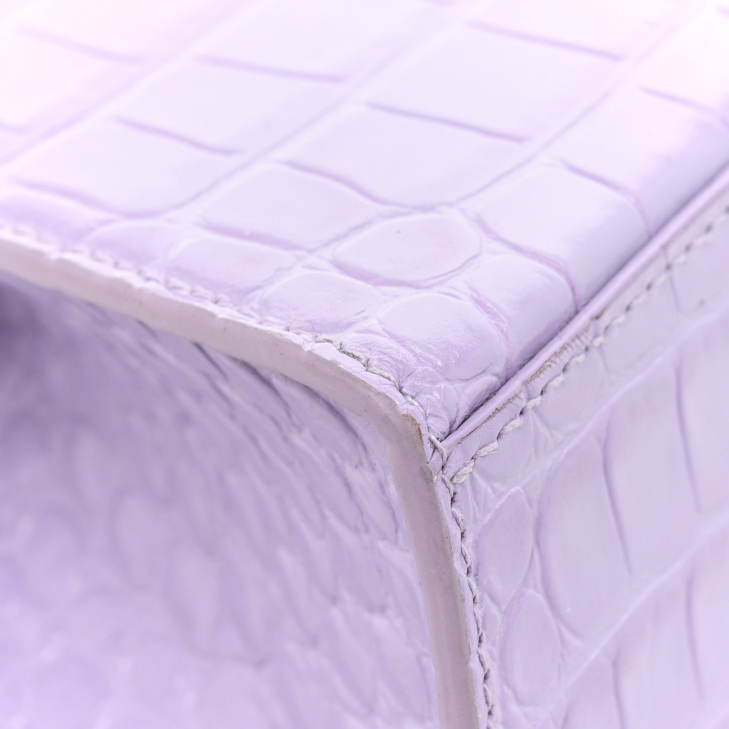 Shiny Calfskin Crocodile Embossed Hourglass Top Handle Bag XS Lilac