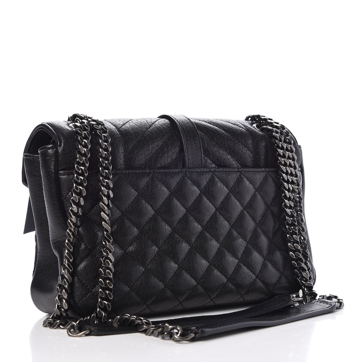 Sheepskin Tri-Quilt Monogram Medium College Bag Black