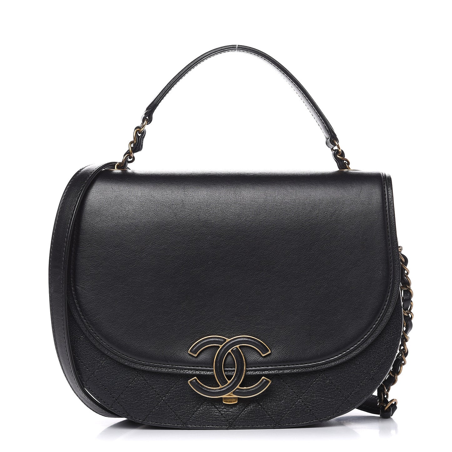 Shiny Calfskin Goatskin Quilted Medium Coco Curve Messenger Flap Black
