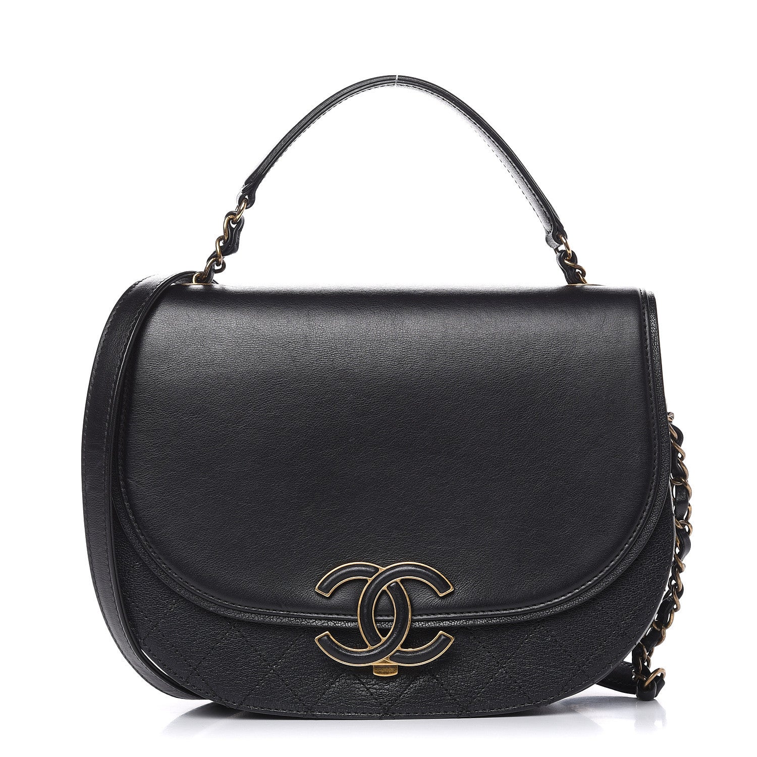 Chanel Shiny Calfskin Goatskin Quilted Medium Coco Curve Messenger Flap Black 1 of 13