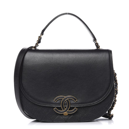 Chanel Shiny Calfskin Goatskin Quilted Medium Coco Curve Messenger Flap Black 1 of 13