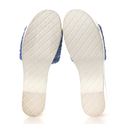 Chanel Tweed Sequin Patent Calfskin CC Mule Sandals 41 Blue White 7 of 12