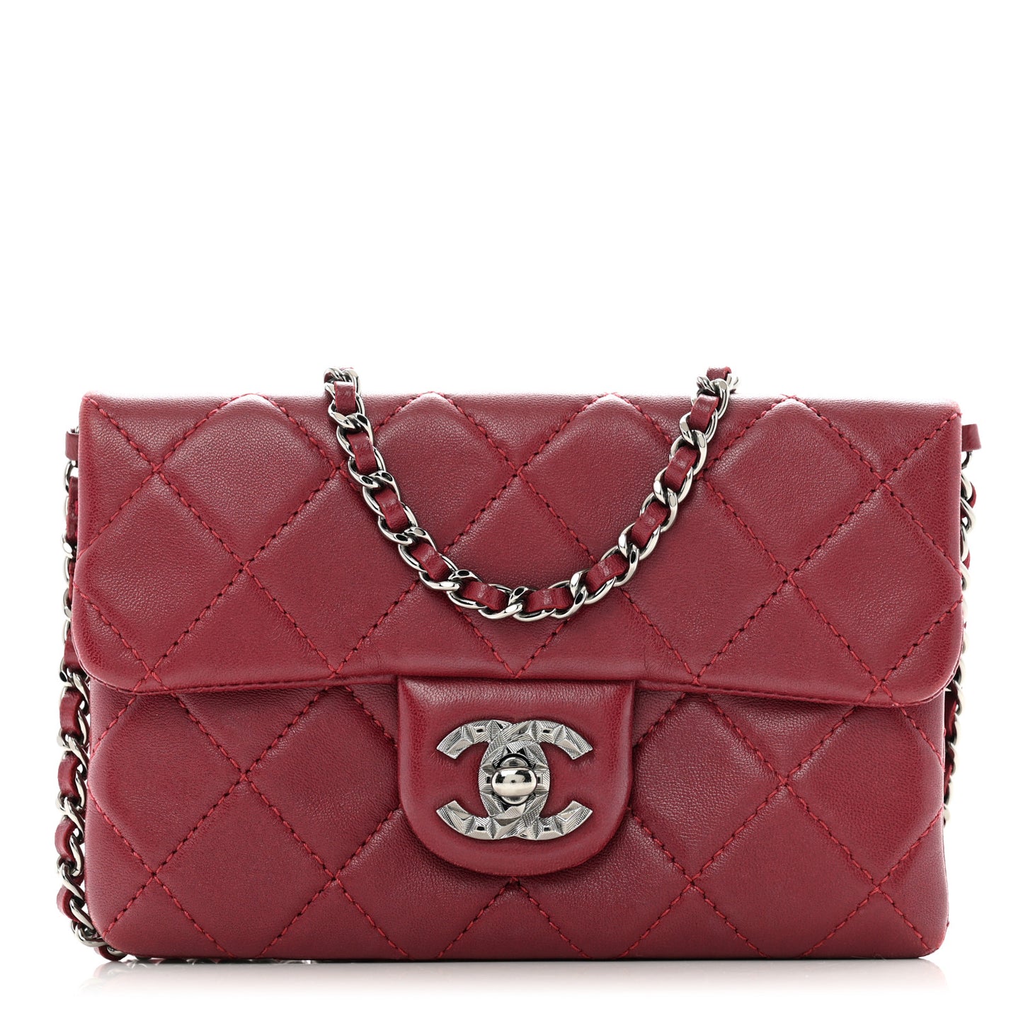 Lambskin Quilted Mini Mineral Nights Flap Crossbody Bag Dark Red