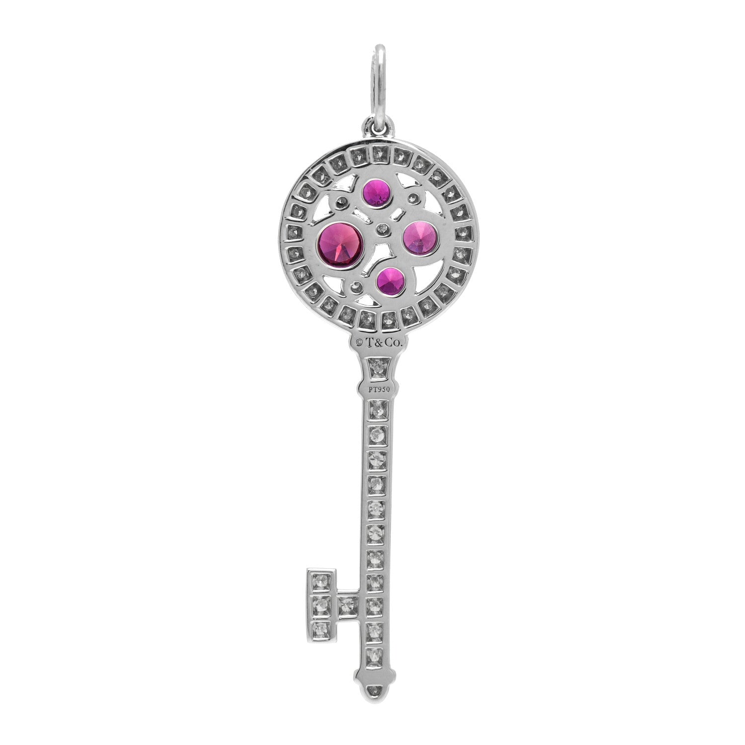 Tiffany Platinum Diamond Ruby Cobblestone Key Pendant 3 of 3