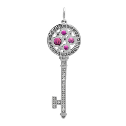 Tiffany Platinum Diamond Ruby Cobblestone Key Pendant 3 of 3