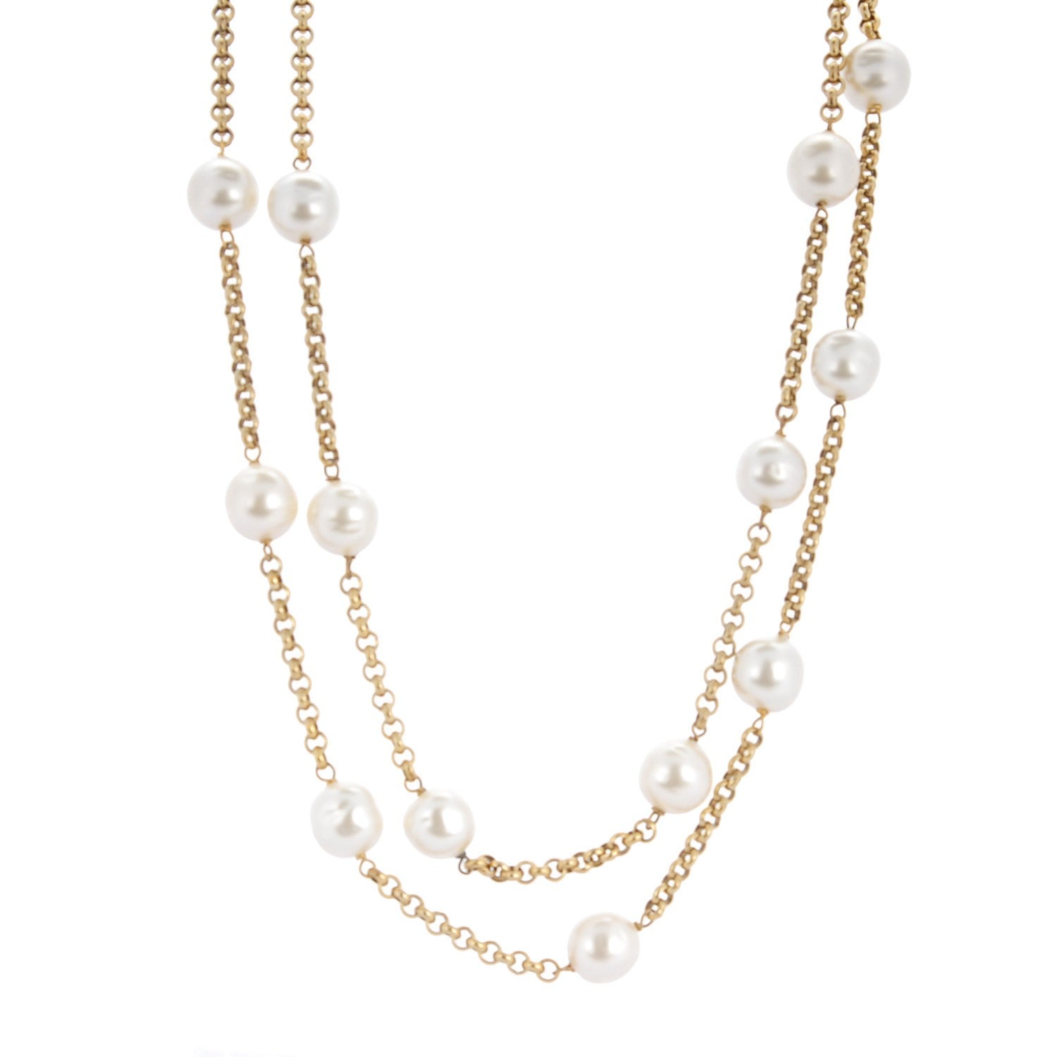 Chanel Irregular Pearl Long Necklace Gold 1 of 4