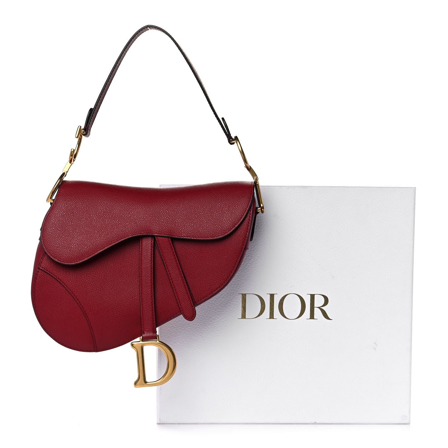 Christian Dior Grained Calfskin Saddle Bag Burgundy 12 of 12