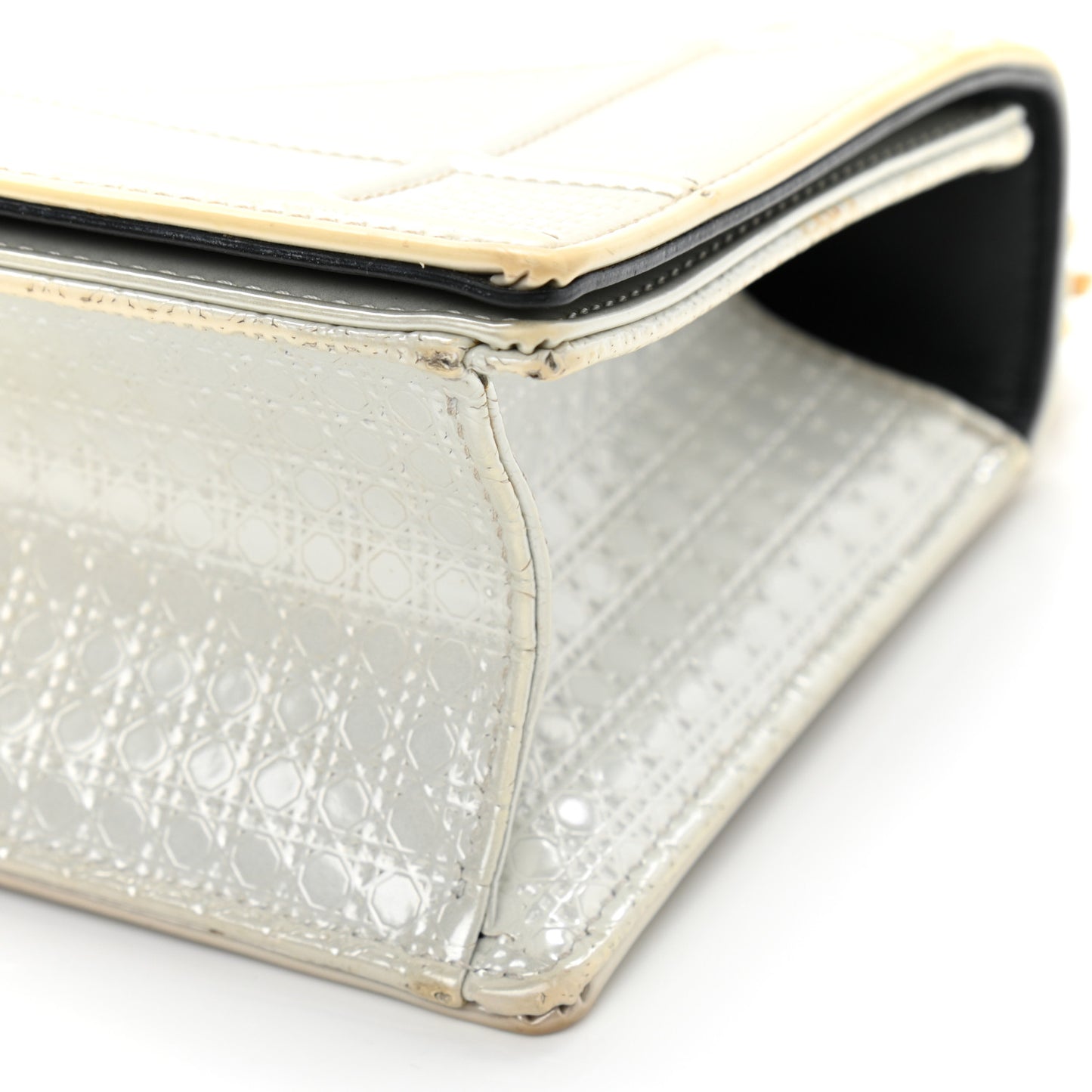 Metallic Patent Micro-Cannage Small Diorama Flap Bag Silver