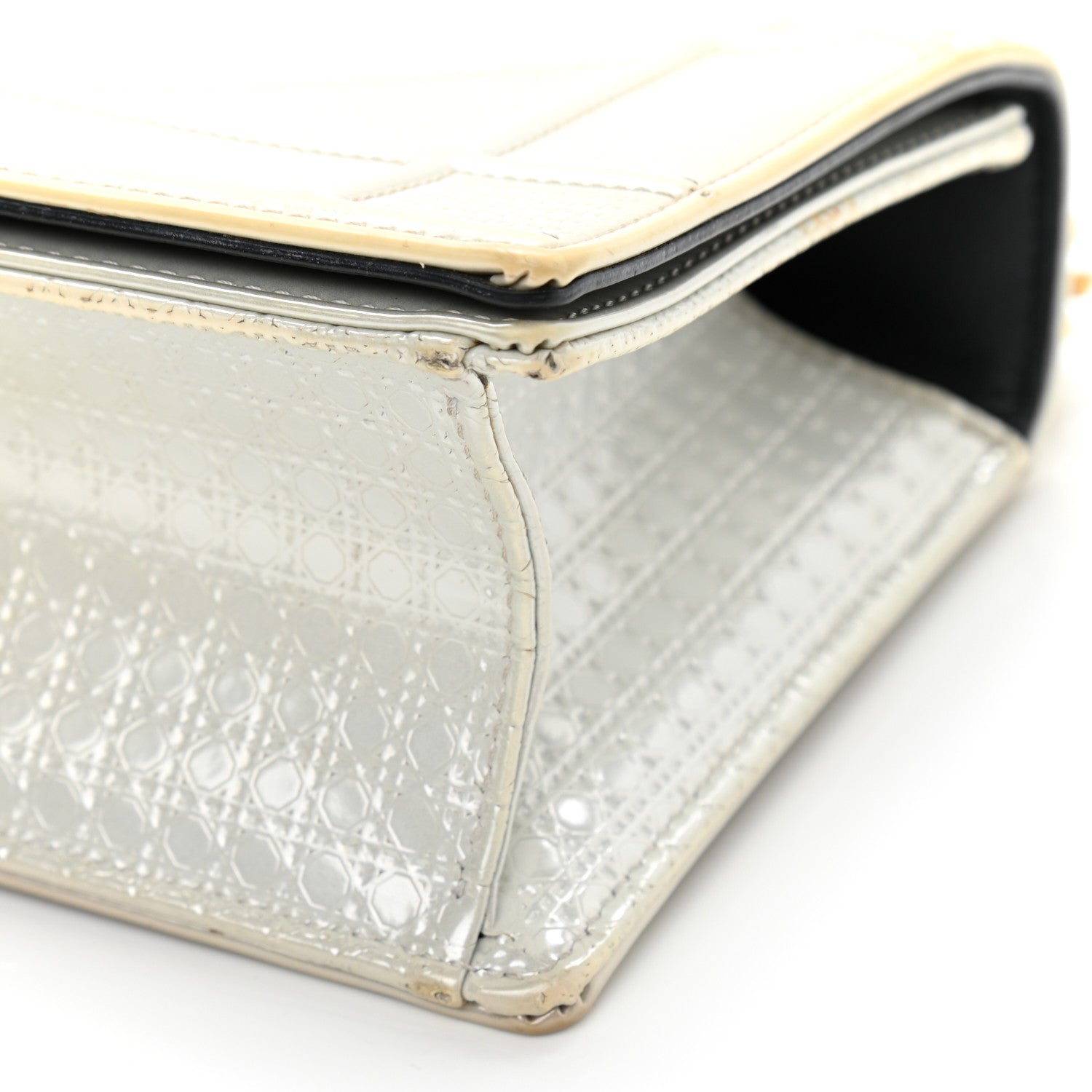 Christian Dior Metallic Patent Micro-Cannage Small Diorama Flap Bag Silver 12 of 14