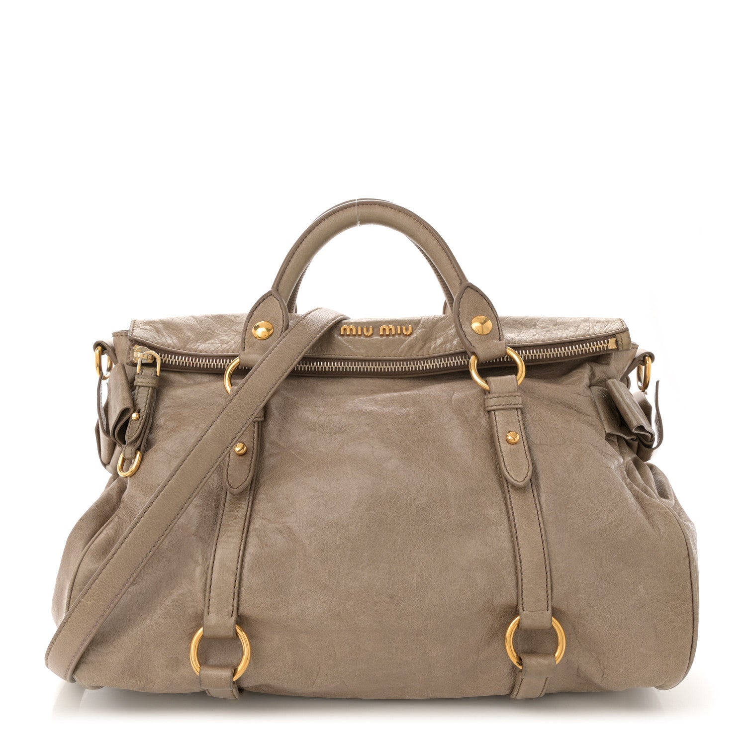 Miu Miu Vitello Lux Bow Bag Grey 1 of 15