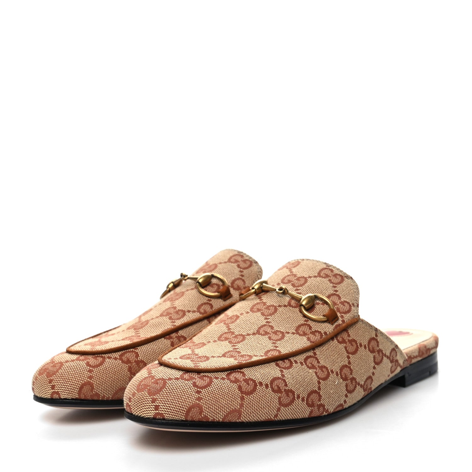 Gucci Canvas GG Monogram Horsebit Womens Princetown Slippers 37 Beige Ruggine Rust 3 of 8