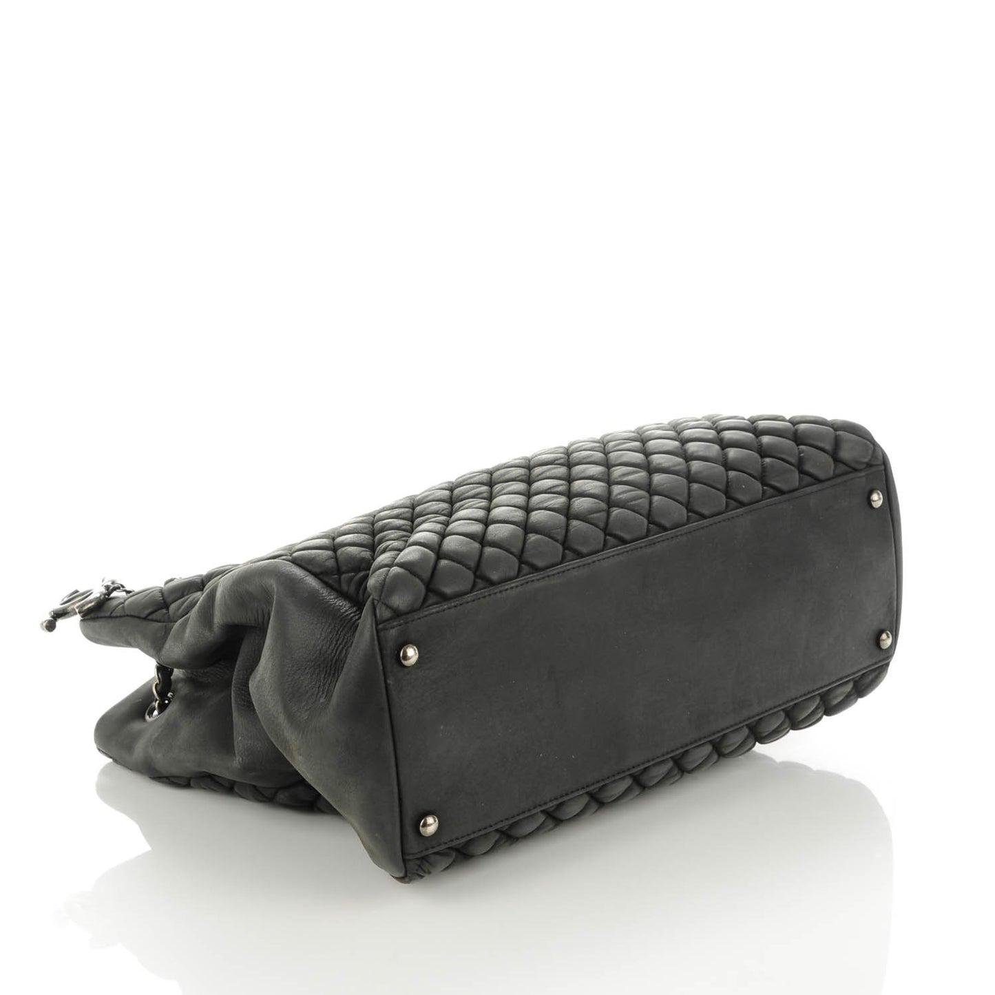 Iridescent Calfskin Quilted New Bubble North South Tote Dark Grey