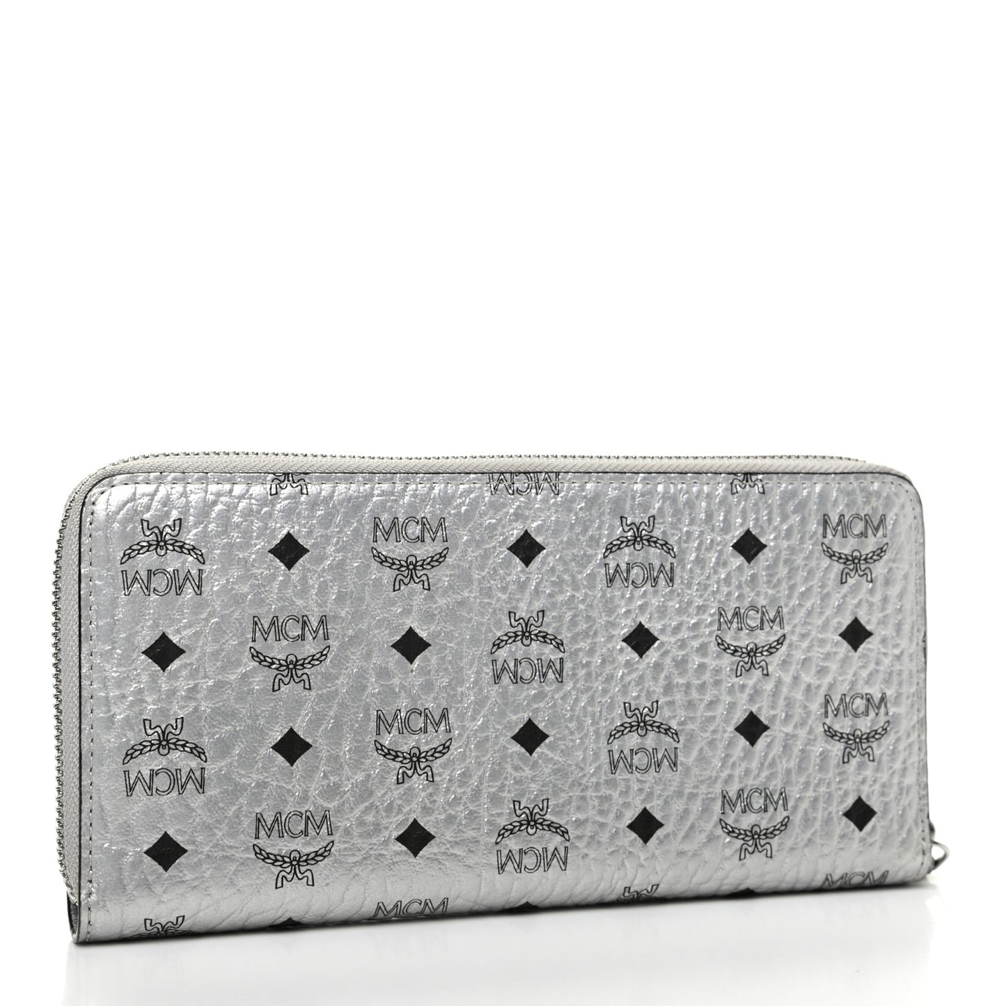 Metallic Visetos Large Zip Around Wallet Silver
