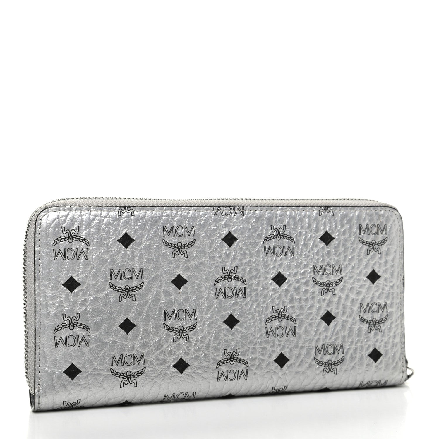 MCM Metallic Visetos Large Zip Around Wallet Silver 3 of 7