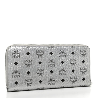 MCM Metallic Visetos Large Zip Around Wallet Silver 3 of 7