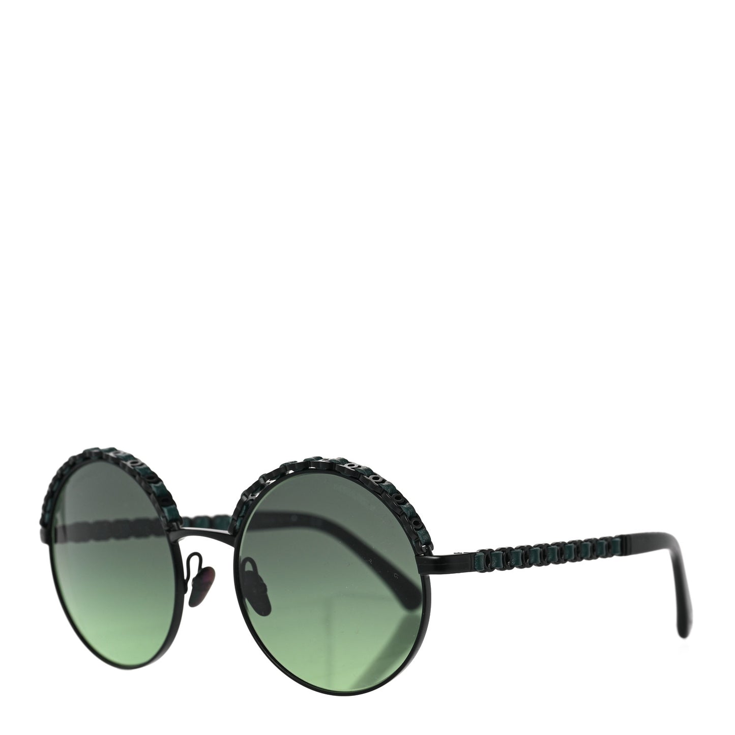 Metal Calfskin Round Chain Sunglasses 4265-Q Black