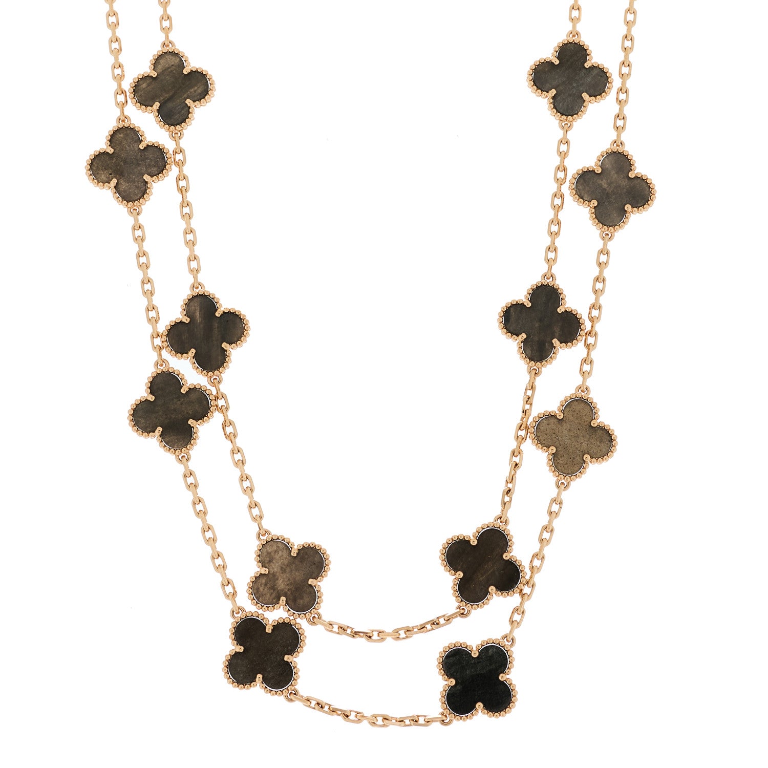 Van Cleef & Arpels 18K Rose Gold Silver Obsidian 20 Motifs Vintage Alhambra Necklace 1 of 7