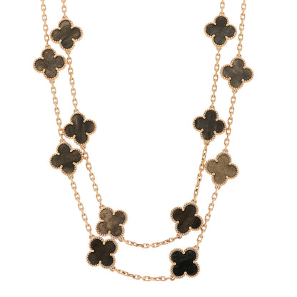 Van Cleef & Arpels 18K Rose Gold Silver Obsidian 20 Motifs Vintage Alhambra Necklace 1 of 7