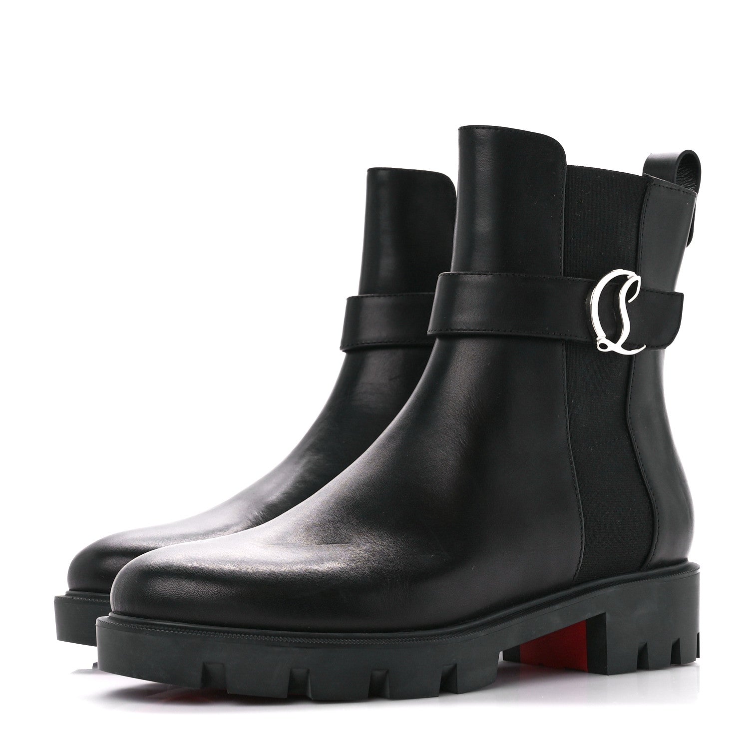 Christian Louboutin Calfskin Ingrassato Flat Chelsea Booties 39.5 Black 3 of 9