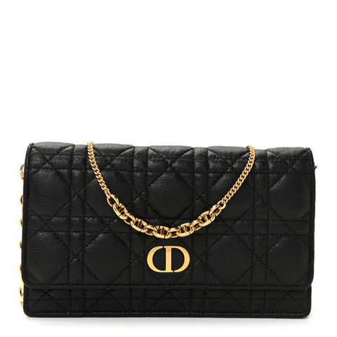 Supple Calfskin Caro Pouch with Chain Black