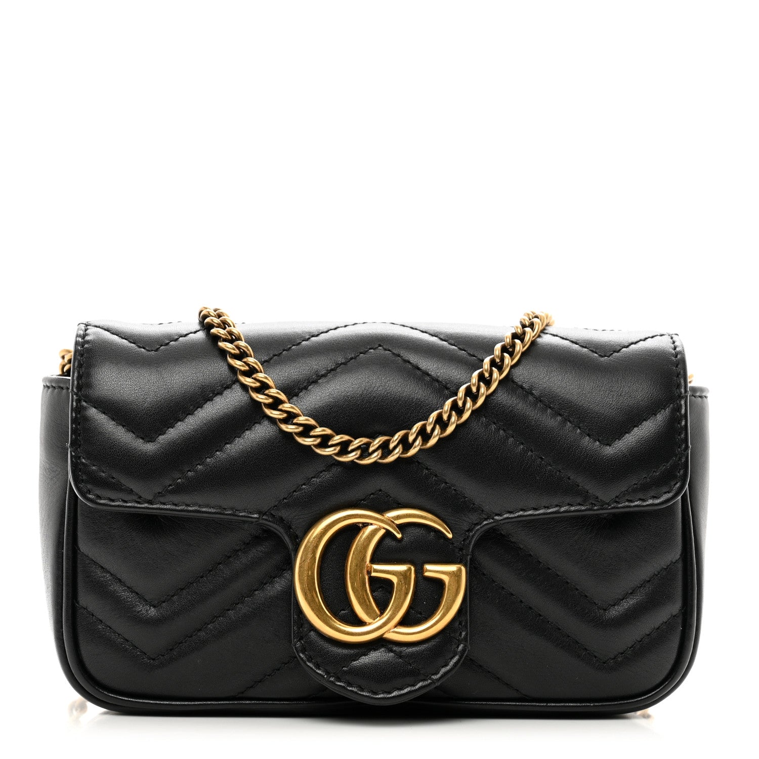 Gucci Calfskin Matelasse Super Mini GG Marmont Shoulder Bag Black 1 of 11