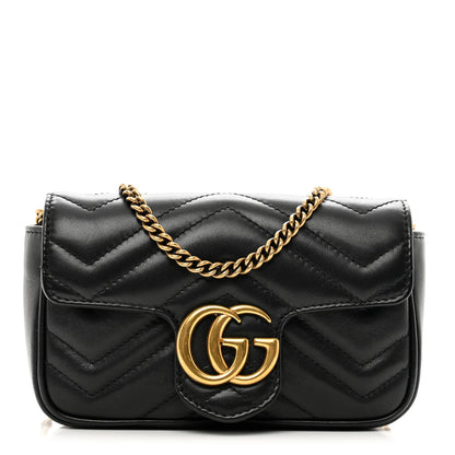 Gucci Calfskin Matelasse Super Mini GG Marmont Shoulder Bag Black 1 of 11