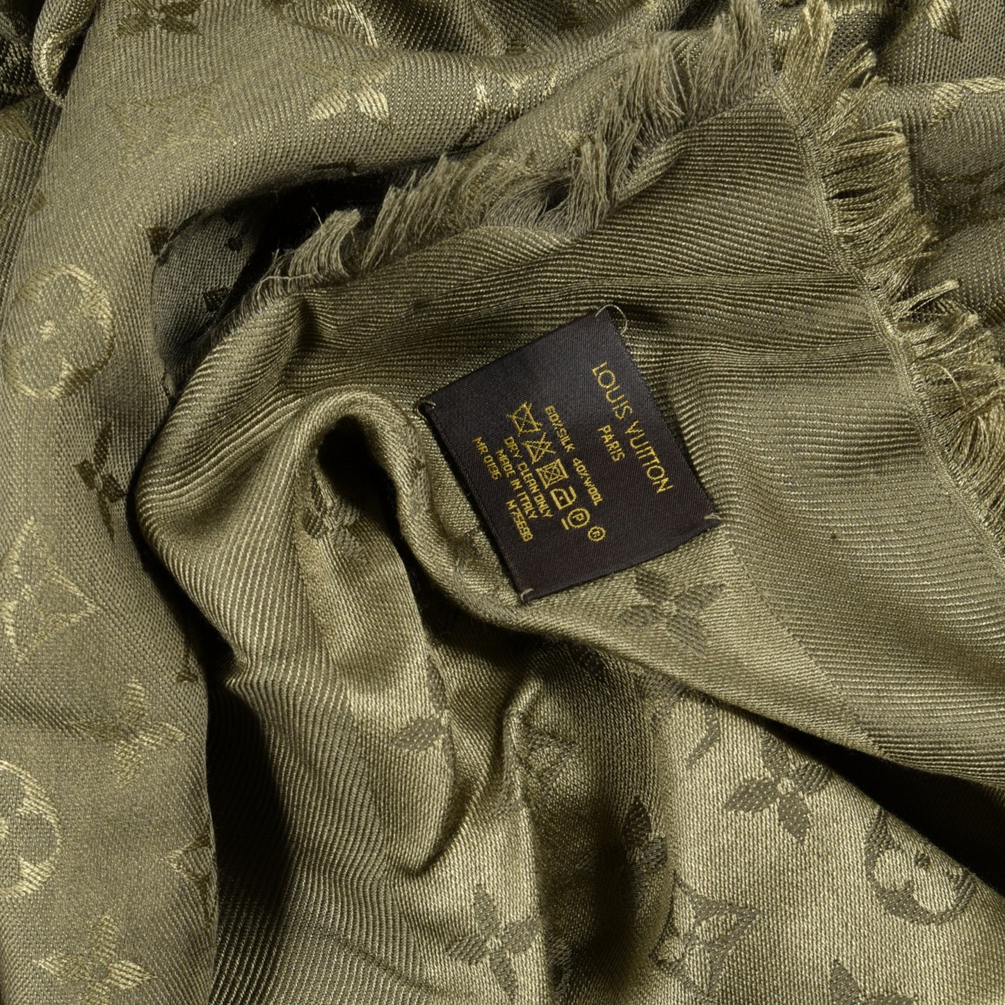 Silk Wool Monogram Shawl Kaki