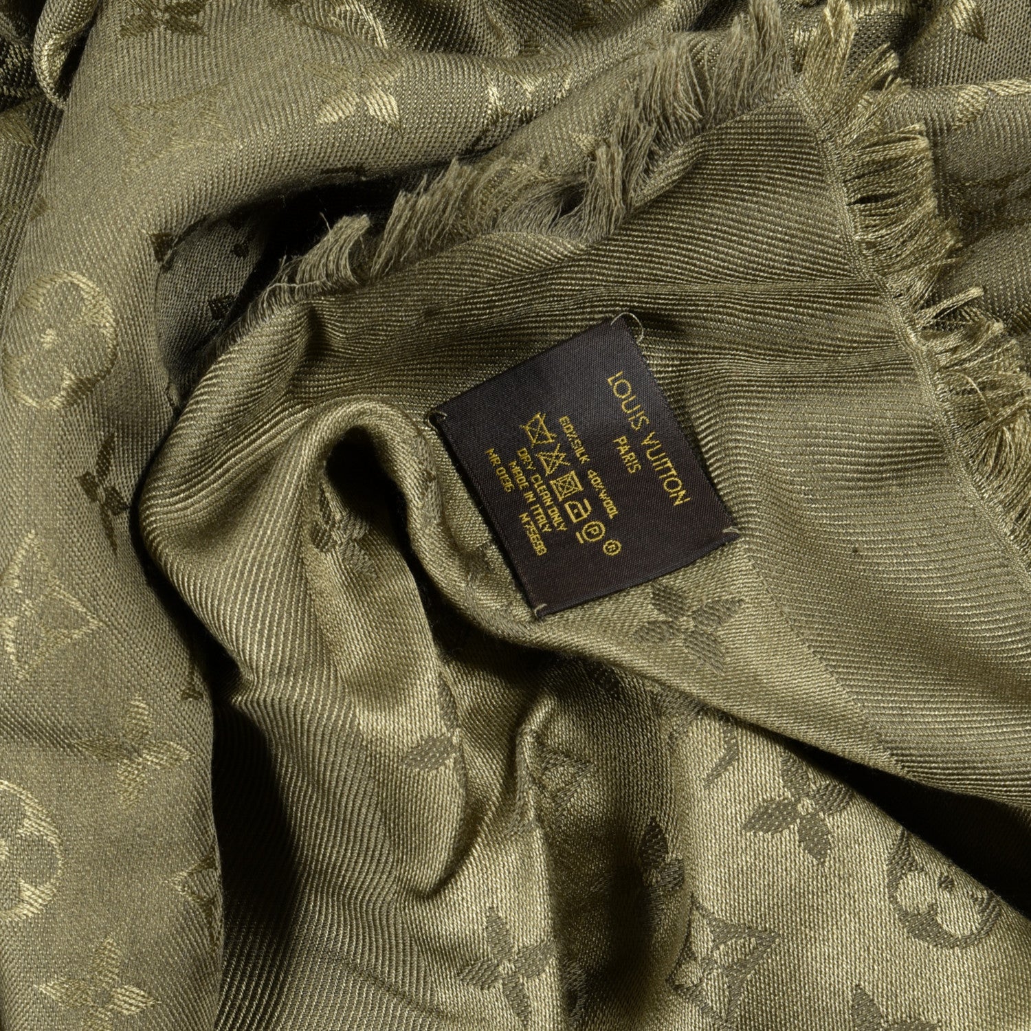 Louis Vuitton Silk Wool Monogram Shawl Kaki 3 of 3