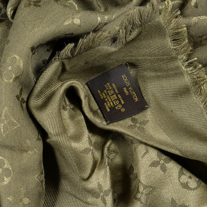 Louis Vuitton Silk Wool Monogram Shawl Kaki 3 of 3