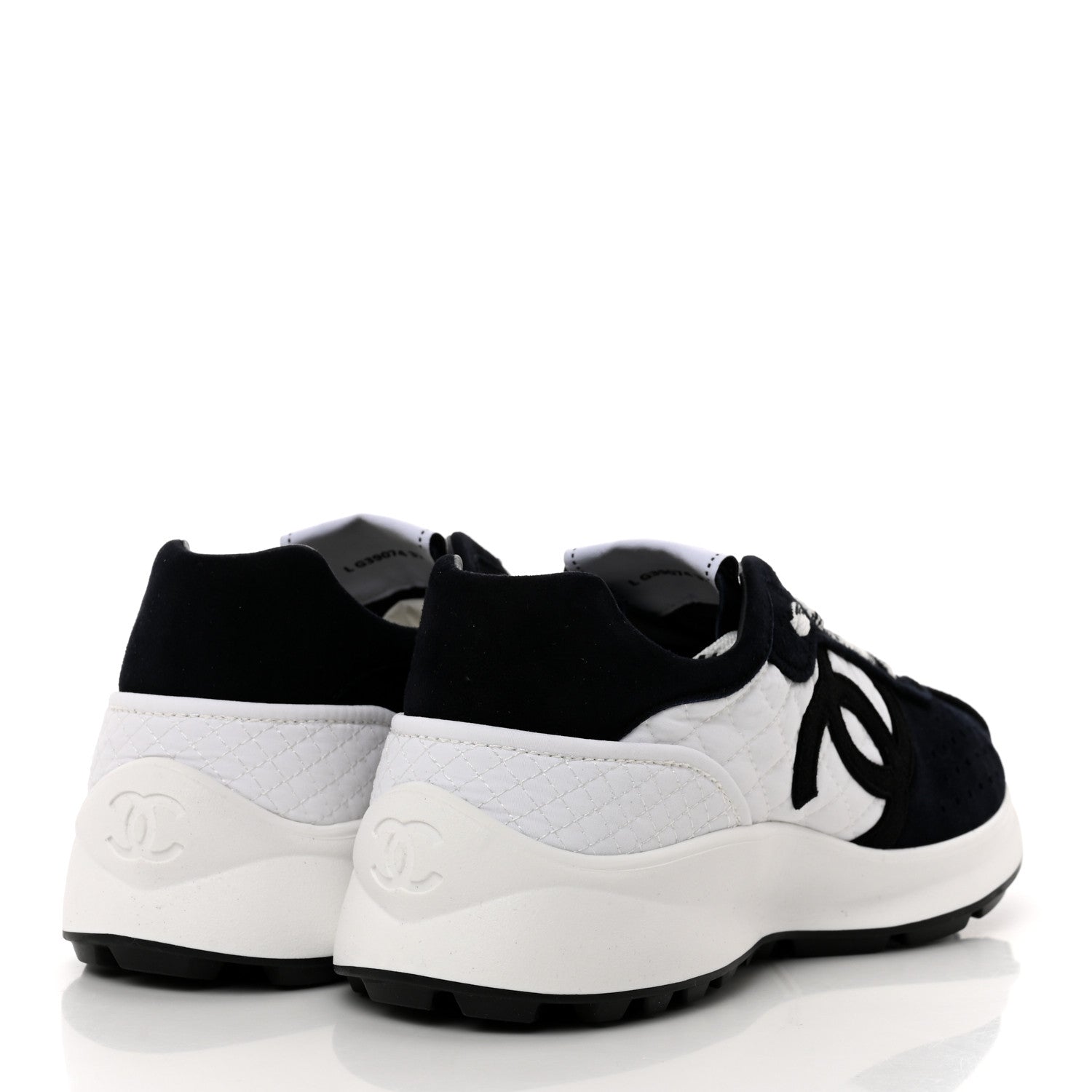 Chanel Fabric Suede Kidskin CC Sneakers 37.5 Dark Navy White 4 of 10