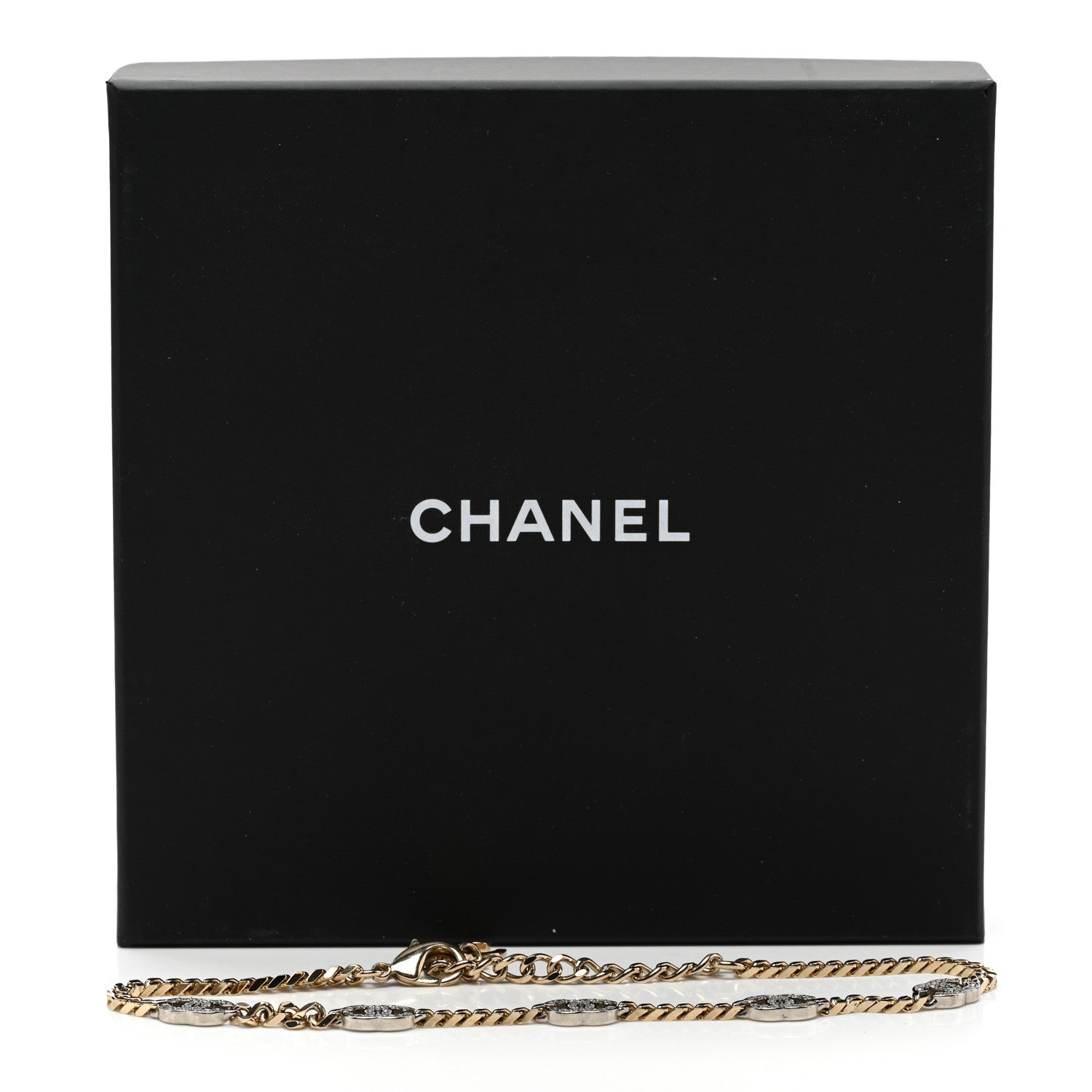 Chanel Crystal Chain CC Link Choker Gold Silver 6 of 6