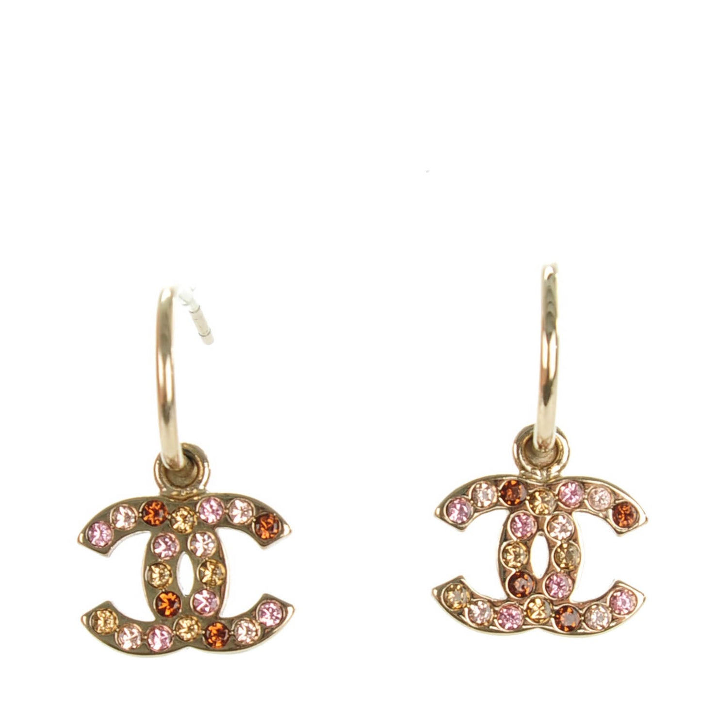 Crystal CC Hoop Earrings Gold Pink
