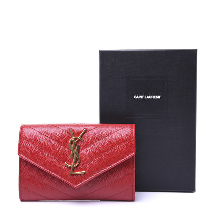 Saint Laurent Grain De Poudre Matelasse Chevron Small Monogram Envelope Wallet Bandana Red 12 of 12
