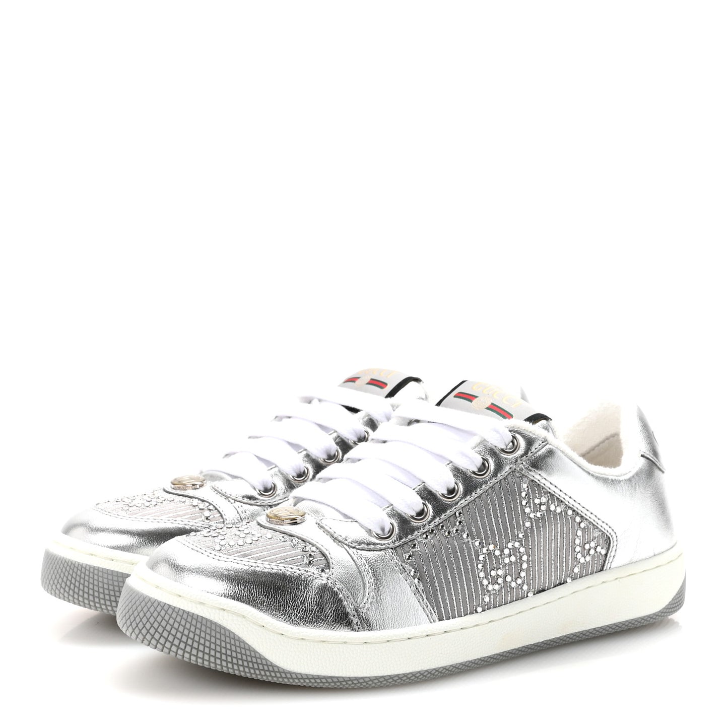 Metallic Nappa Silk Crystals Womens Screener Sneakers 36.5 Silver Light Grey